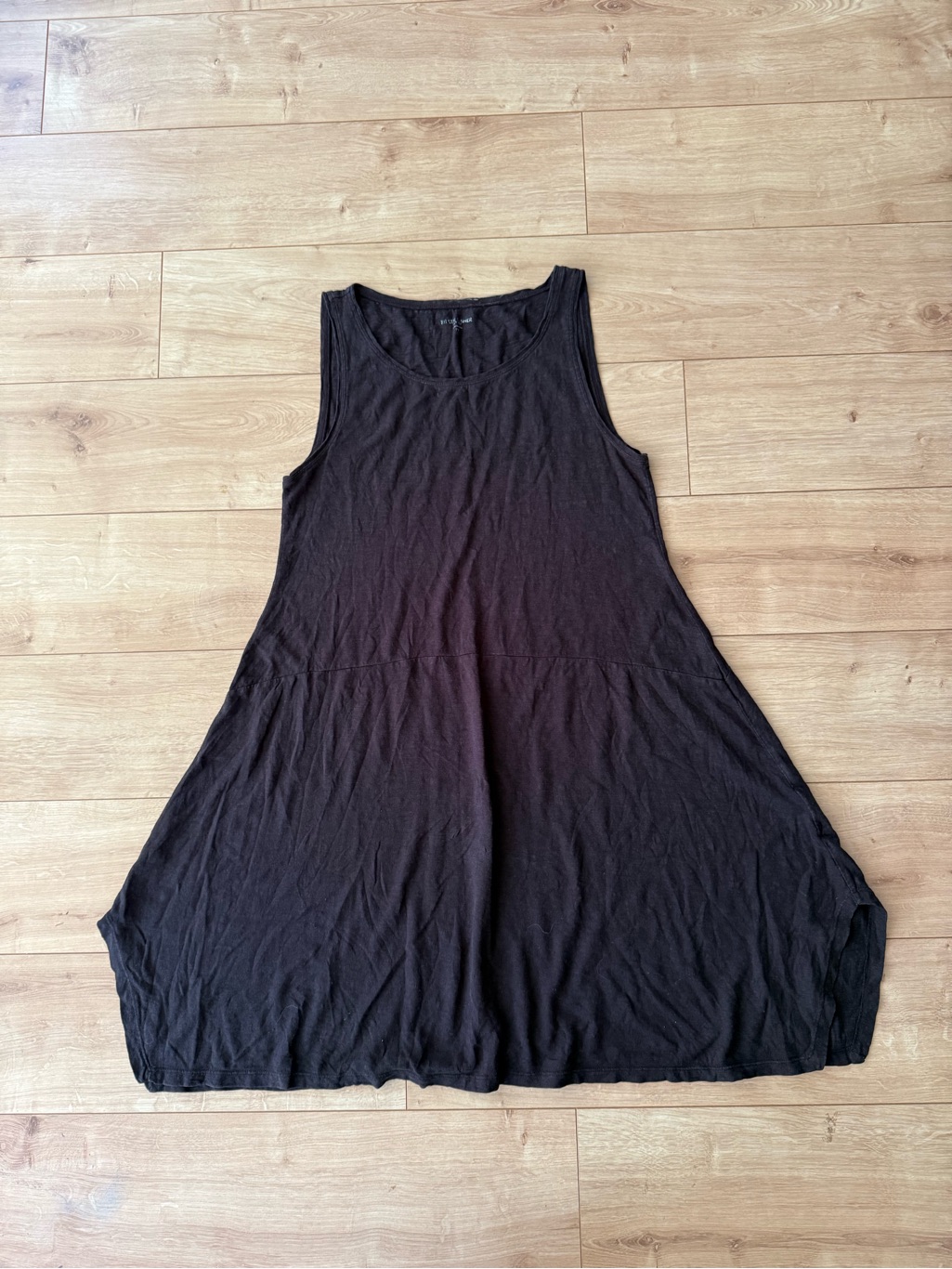 Eileen Fisher Black Hemp Organic Cotton Sleeveless Midi Dress Small A-Line